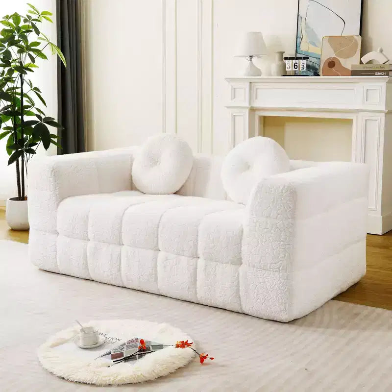 Okak Canapé boneless moderne 2/3 places avec coussins décoratifs circulaires, causeuses en tissu à carreaux pour salon, chambre, appartement