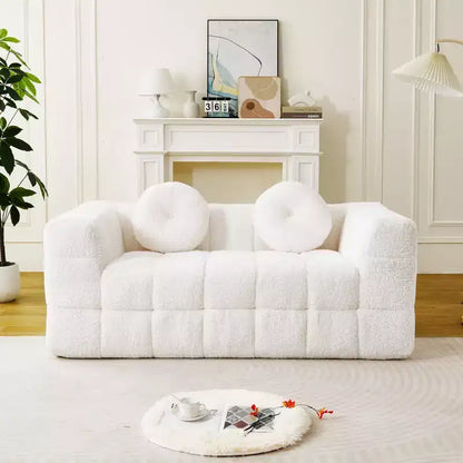 Okak Canapé boneless moderne 2/3 places avec coussins décoratifs circulaires, causeuses en tissu à carreaux pour salon, chambre, appartement