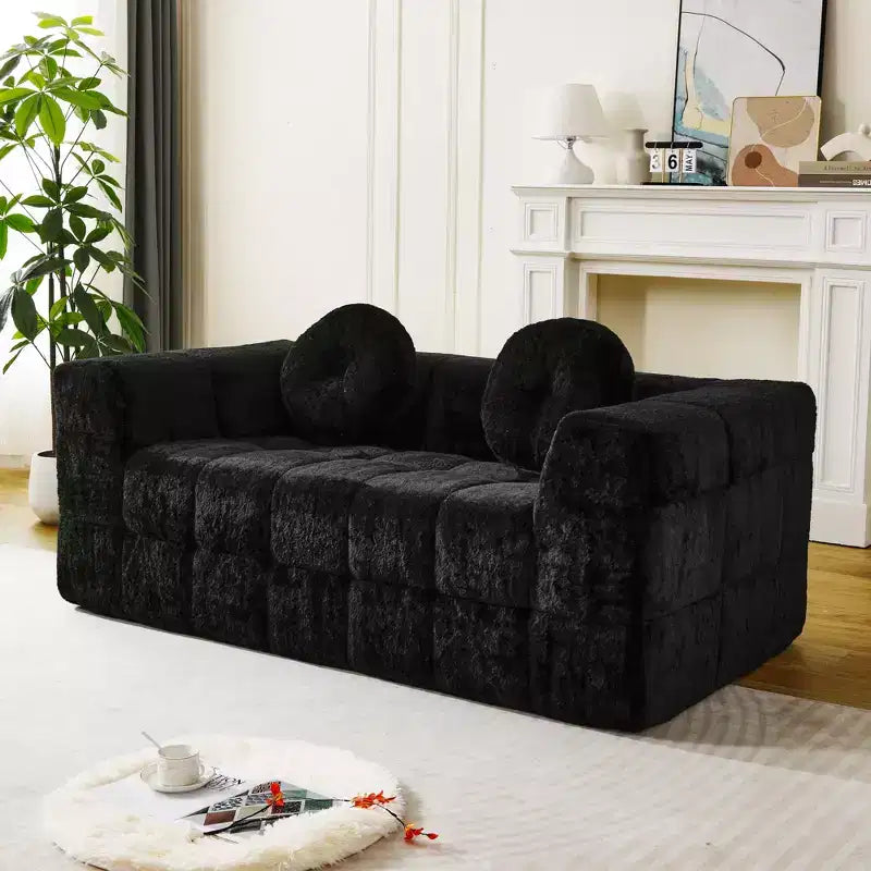 Okak Canapé boneless moderne 2/3 places avec coussins décoratifs circulaires, causeuses en tissu à carreaux pour salon, chambre, appartement