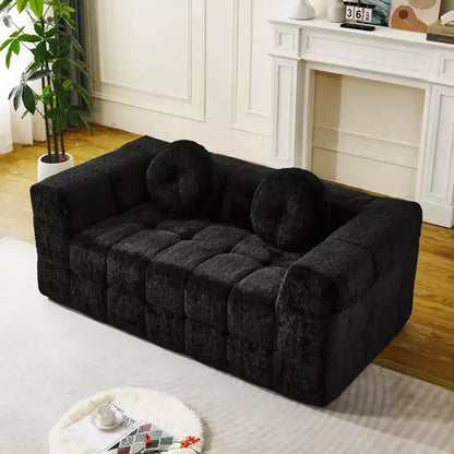 Okak Canapé boneless moderne 2/3 places avec coussins décoratifs circulaires, causeuses en tissu à carreaux pour salon, chambre, appartement