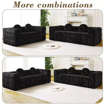 Okak Canapé boneless moderne 2/3 places avec coussins décoratifs circulaires, causeuses en tissu à carreaux pour salon, chambre, appartement