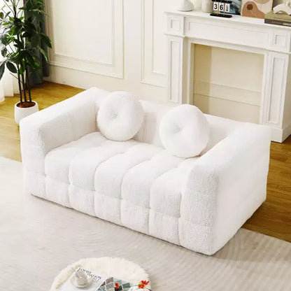 Okak Modern 2/3-Seater Boneless Sofa Couch with Circular Throw Pillows,Checkered Fabric Loveseats for Living Room, Bedroom, Apartment