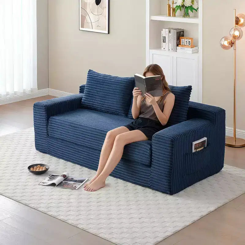 Canapé convertible 2-en-1 moderne Okak sans accoudoirs avec mousse à mémoire de forme, futon en velours côtelé pour salon, appartement