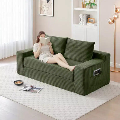 Canapé convertible 2-en-1 moderne Okak sans accoudoirs avec mousse à mémoire de forme, futon en velours côtelé pour salon, appartement