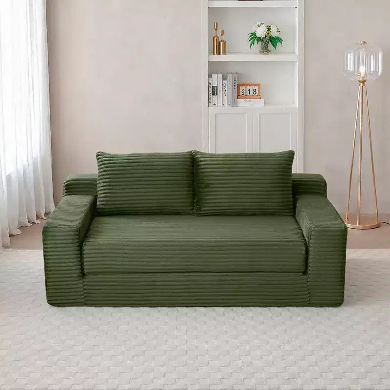 Canapé convertible 2-en-1 moderne Okak sans accoudoirs avec mousse à mémoire de forme, futon en velours côtelé pour salon, appartement