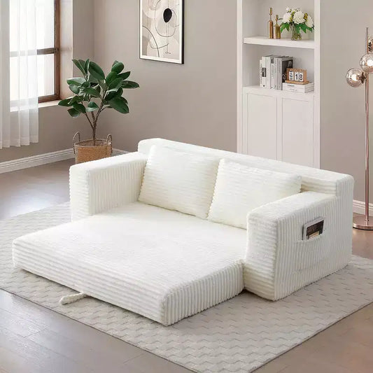 Canapé convertible 2-en-1 moderne Okak sans accoudoirs avec mousse à mémoire de forme, futon en velours côtelé pour salon, appartement
