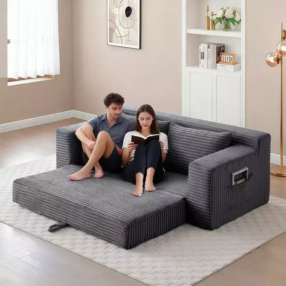 Canapé convertible 2-en-1 moderne Okak sans accoudoirs avec mousse à mémoire de forme, futon en velours côtelé pour salon, appartement