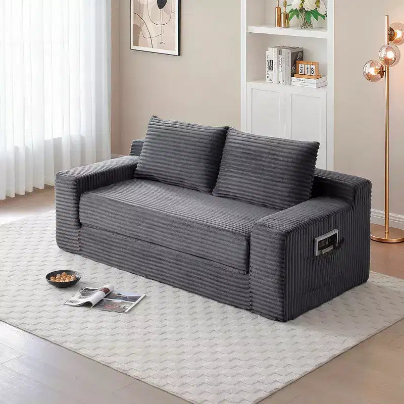 Canapé convertible 2-en-1 moderne Okak sans accoudoirs avec mousse à mémoire de forme, futon en velours côtelé pour salon, appartement