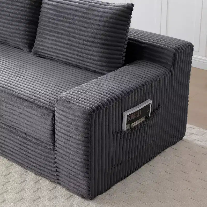 Canapé convertible 2-en-1 moderne Okak sans accoudoirs avec mousse à mémoire de forme, futon en velours côtelé pour salon, appartement