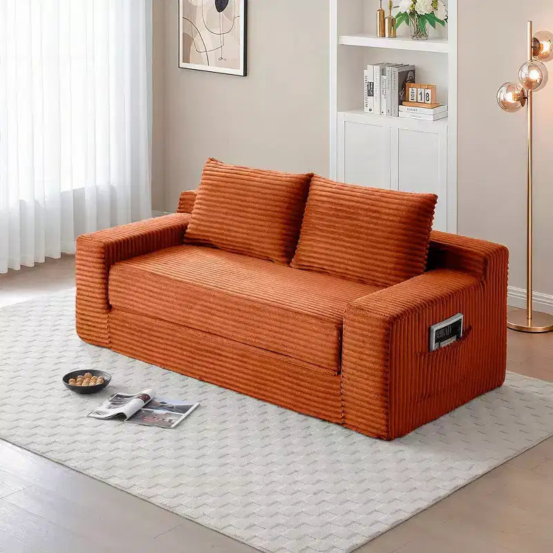 Canapé convertible 2-en-1 moderne Okak sans accoudoirs avec mousse à mémoire de forme, futon en velours côtelé pour salon, appartement