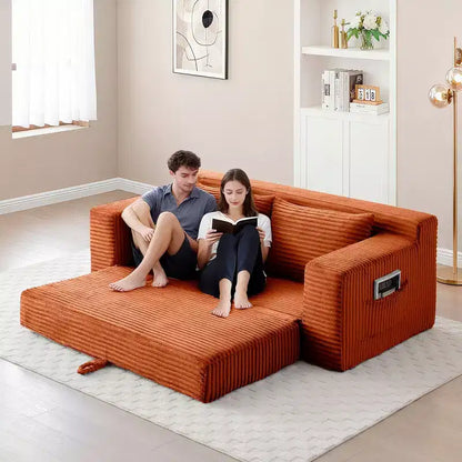Canapé convertible 2-en-1 moderne Okak sans accoudoirs avec mousse à mémoire de forme, futon en velours côtelé pour salon, appartement
