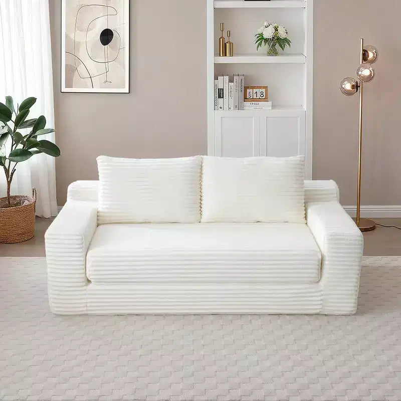 Canapé convertible 2-en-1 moderne Okak sans accoudoirs avec mousse à mémoire de forme, futon en velours côtelé pour salon, appartement