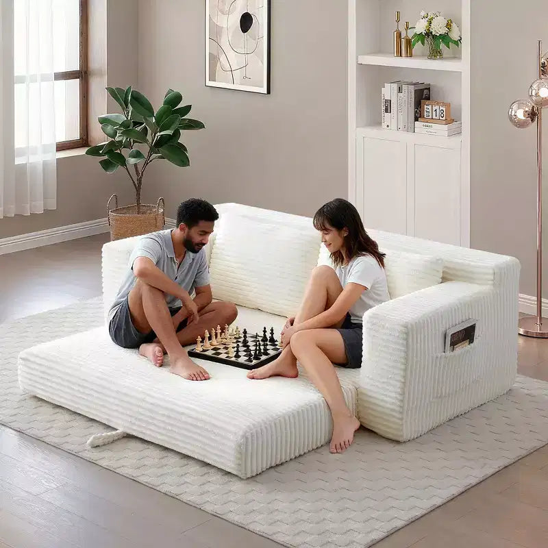 Canapé convertible 2-en-1 moderne Okak sans accoudoirs avec mousse à mémoire de forme, futon en velours côtelé pour salon, appartement
