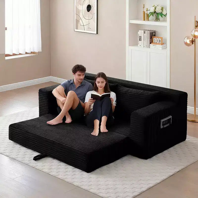 Canapé convertible 2-en-1 moderne Okak sans accoudoirs avec mousse à mémoire de forme, futon en velours côtelé pour salon, appartement