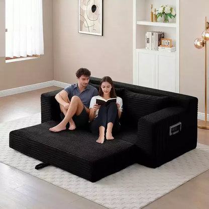 Canapé convertible 2-en-1 moderne Okak sans accoudoirs avec mousse à mémoire de forme, futon en velours côtelé pour salon, appartement