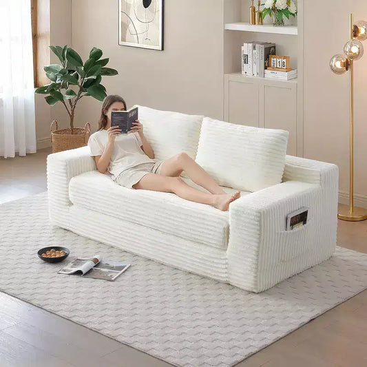 Okak Modern Boneless 2-in-1 Convertible Loveseat Sofa with Memory Foam,Corduroy Futon Couch Sofabed for Living Room, Apartment