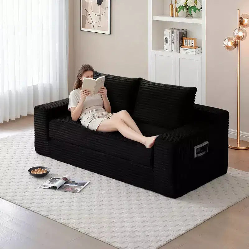 Canapé convertible 2-en-1 moderne Okak sans accoudoirs avec mousse à mémoire de forme, futon en velours côtelé pour salon, appartement