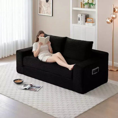 Canapé convertible 2-en-1 moderne Okak sans accoudoirs avec mousse à mémoire de forme, futon en velours côtelé pour salon, appartement