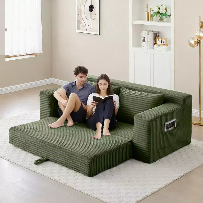 Canapé convertible 2-en-1 moderne Okak sans accoudoirs avec mousse à mémoire de forme, futon en velours côtelé pour salon, appartement