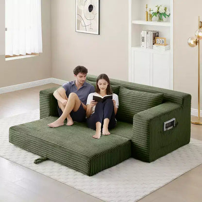 Canapé convertible 2-en-1 moderne Okak sans accoudoirs avec mousse à mémoire de forme, futon en velours côtelé pour salon, appartement