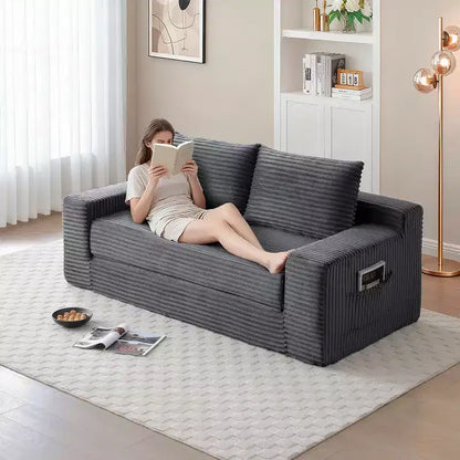 Canapé convertible 2-en-1 moderne Okak sans accoudoirs avec mousse à mémoire de forme, futon en velours côtelé pour salon, appartement