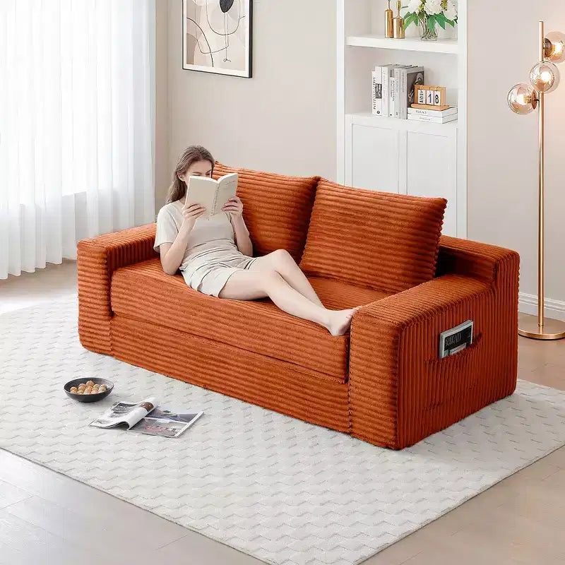 Canapé convertible 2-en-1 moderne Okak sans accoudoirs avec mousse à mémoire de forme, futon en velours côtelé pour salon, appartement