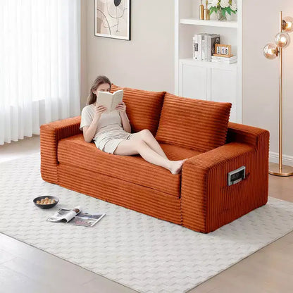 Canapé convertible 2-en-1 moderne Okak sans accoudoirs avec mousse à mémoire de forme, futon en velours côtelé pour salon, appartement