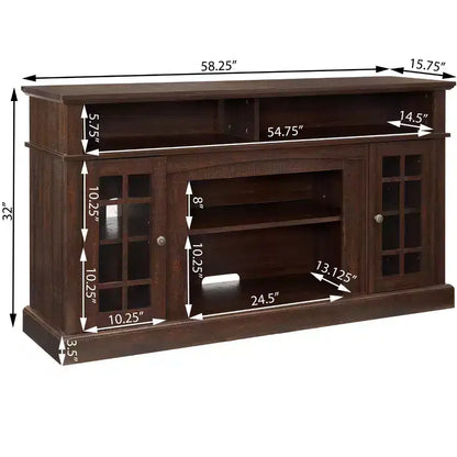 Meuble TV Homy Casa 65 avec portes vitrées et espace de rangement ouvert pour salon
