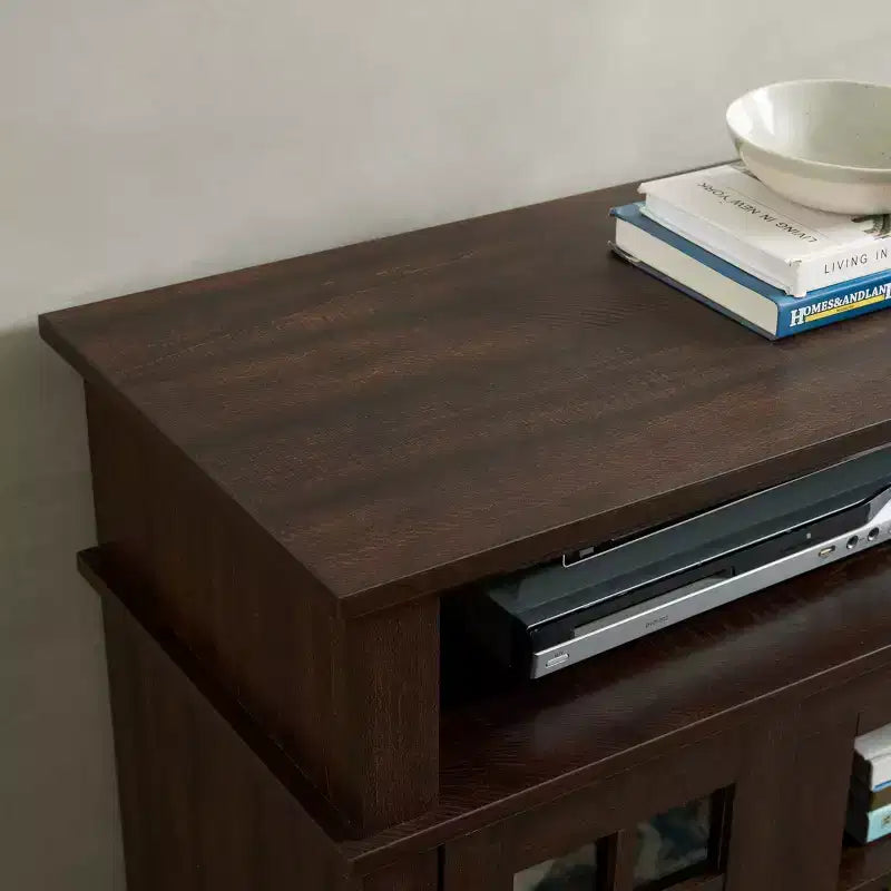 Meuble TV Homy Casa 65 avec portes vitrées et espace de rangement ouvert pour salon
