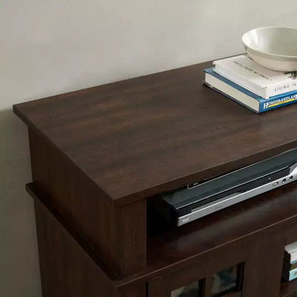 Meuble TV Homy Casa 65 avec portes vitrées et espace de rangement ouvert pour salon