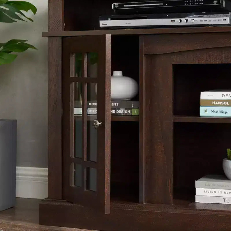 Meuble TV Homy Casa 65 avec portes vitrées et espace de rangement ouvert pour salon