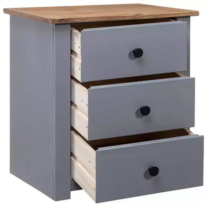 Table de Chevet Gris et Pin Massif Naturel 46x40x57 cm