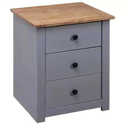 Table de Chevet Gris et Pin Massif Naturel 46x40x57 cm