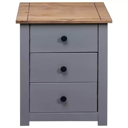 Table de Chevet Gris et Pin Massif Naturel 46x40x57 cm