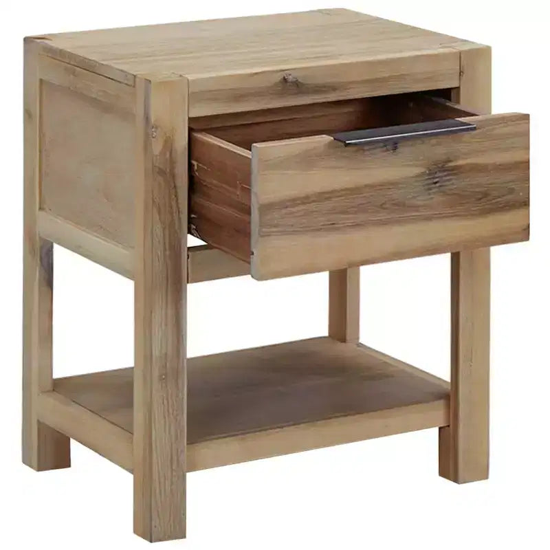 Table de chevet Bois naturel Bois d'acacia massif, MDF, placage d'acacia Petite