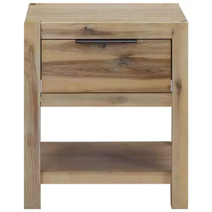 Table de chevet Bois naturel Bois d'acacia massif, MDF, placage d'acacia Petite