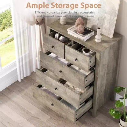 Commode 5 tiroirs Acekool, meuble de rangement vertical moderne avec tiroirs pour chambre, entrée ou bureau à domicile