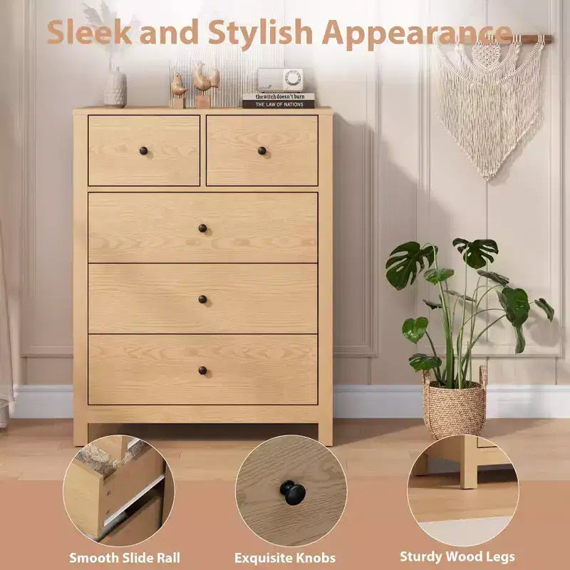 Commode 5 tiroirs Acekool, meuble de rangement vertical moderne avec tiroirs pour chambre, entrée ou bureau à domicile