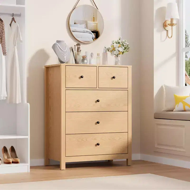 Commode 5 tiroirs Acekool, meuble de rangement vertical moderne avec tiroirs pour chambre, entrée ou bureau à domicile