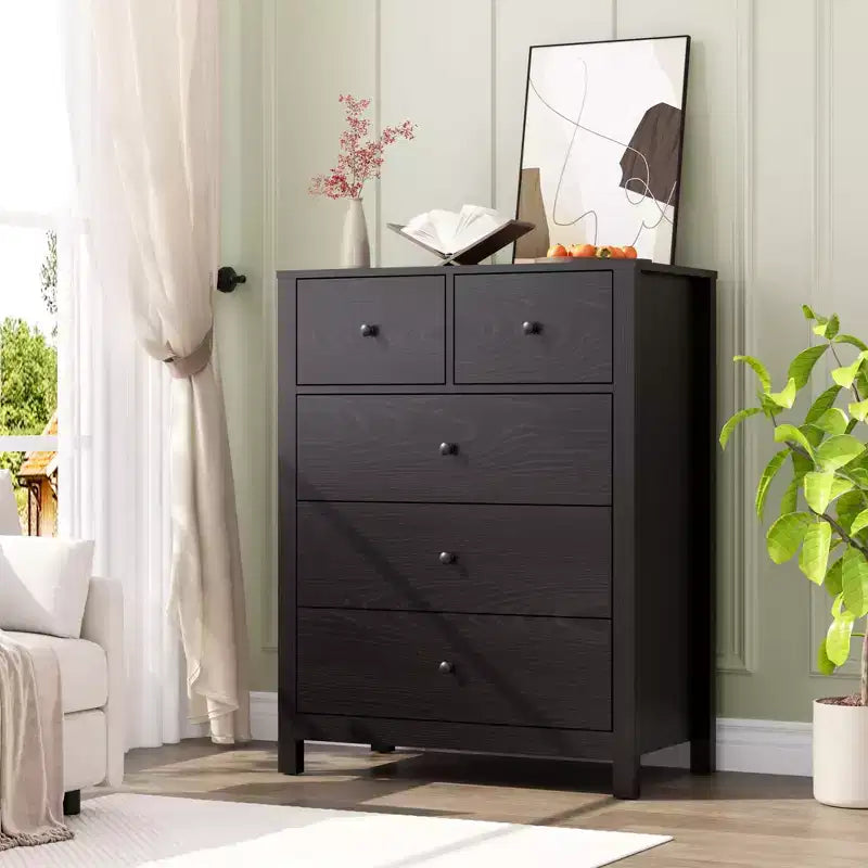 Commode 5 tiroirs Acekool, meuble de rangement vertical moderne avec tiroirs pour chambre, entrée ou bureau à domicile