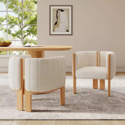 Lot de 2 chaises de salle à manger modernes et élégantes en tissu bouclé avec pieds en bois, chaises d'appoint pour salon, cuisine élégante ou salle à manger - Panipeachy
