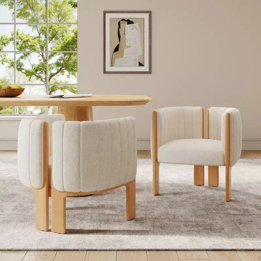 Lot de 2 chaises de salle à manger modernes et élégantes en tissu bouclé avec pieds en bois, chaises d'appoint pour salon, cuisine élégante ou salle à manger - Panipeachy