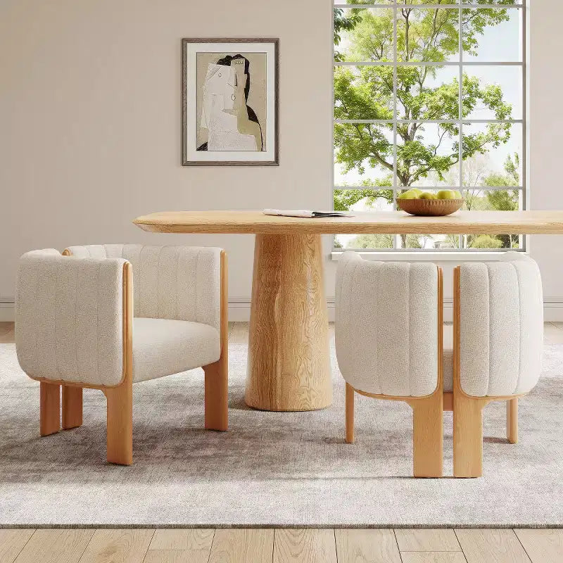 Set of 2 Modern Stylish Boucle Dining Chairs With Wood Legs, Accent Chairs for Living Areas, Stylish Kitchen or Dining Room Chairs-Panipeachy
