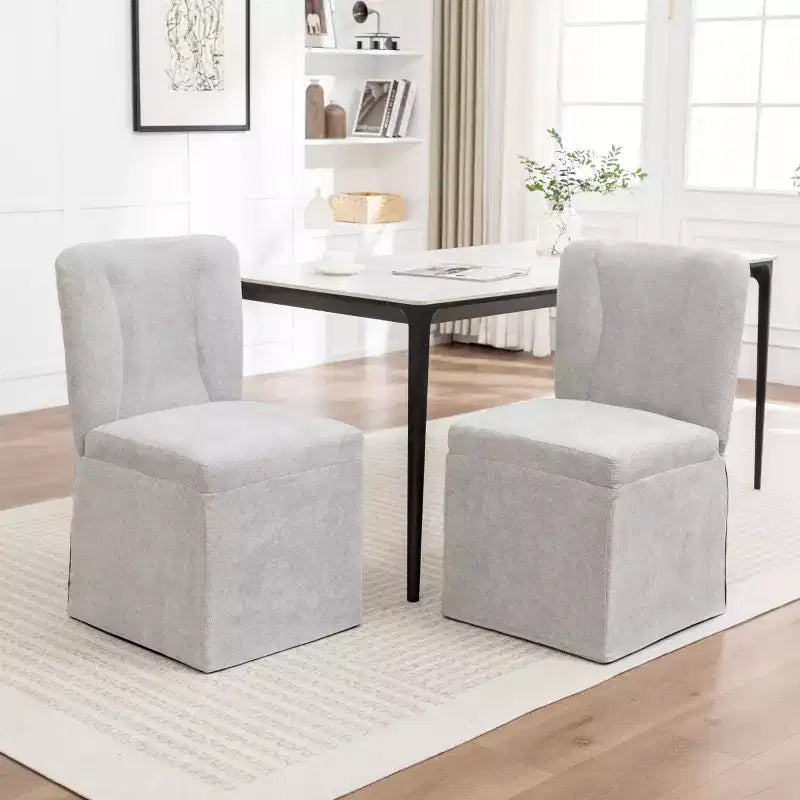 Lot de 2 chaises de salle à manger modernes en lin avec assise et dossier rembourrés, chaises de salle à manger sans accoudoirs rembourrées pour salle à manger ou cuisine-Panipeachy