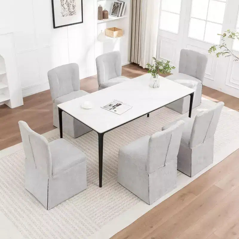 Lot de 2 chaises de salle à manger modernes en lin avec assise et dossier rembourrés, chaises de salle à manger sans accoudoirs rembourrées pour salle à manger ou cuisine-Panipeachy
