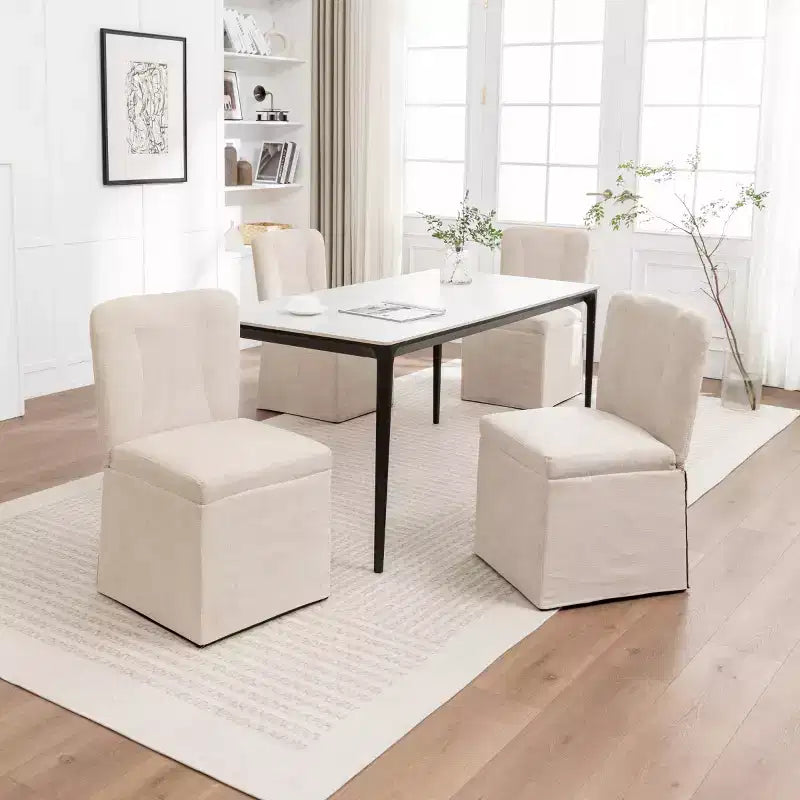 Lot de 2 chaises de salle à manger modernes en lin avec assise et dossier rembourrés, chaises de salle à manger sans accoudoirs rembourrées pour salle à manger ou cuisine-Panipeachy