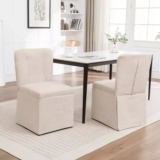 Set of 2 Modern Linen Dining Chairs with Padded Seat and Backrest, Upholstered Armless Dining Chairs for Dining Room or Kitchen-Panipeachy