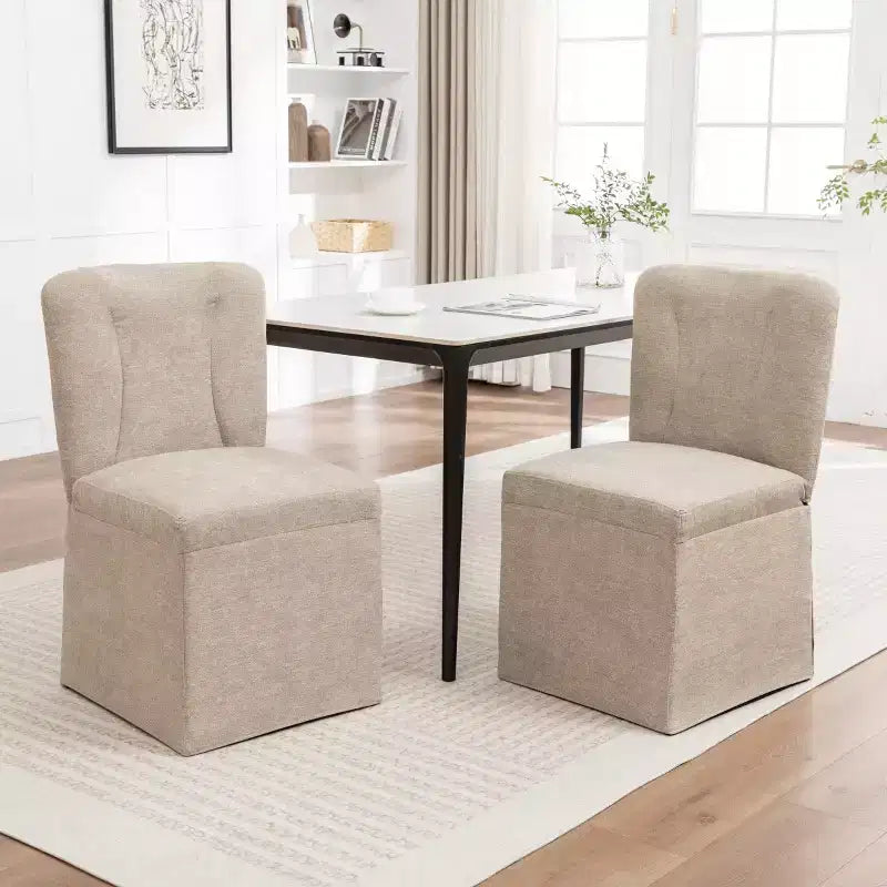 Lot de 2 chaises de salle à manger modernes en lin avec assise et dossier rembourrés, chaises de salle à manger sans accoudoirs rembourrées pour salle à manger ou cuisine-Panipeachy