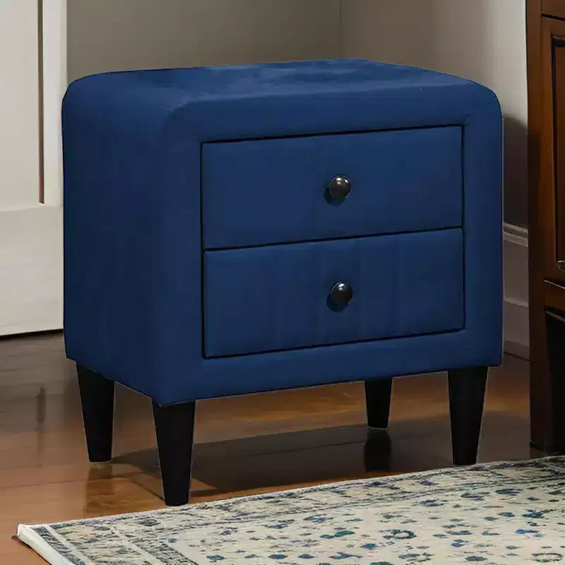 Royal Hampton Nightstand, 2 Drawers, 22 Inch Upholstered in Navy Blue Velvet