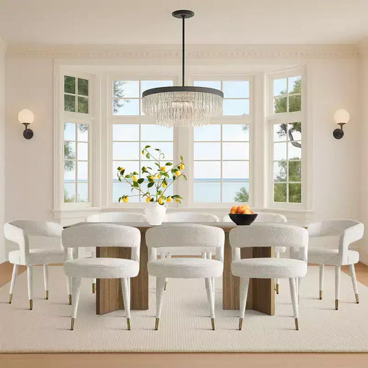 Set of 8 Chenille Upholstered Dining Chairs with Armrests, Modern Fabric Chairs with Metal Legs for Dining Room or Kitchen - Panipeachy